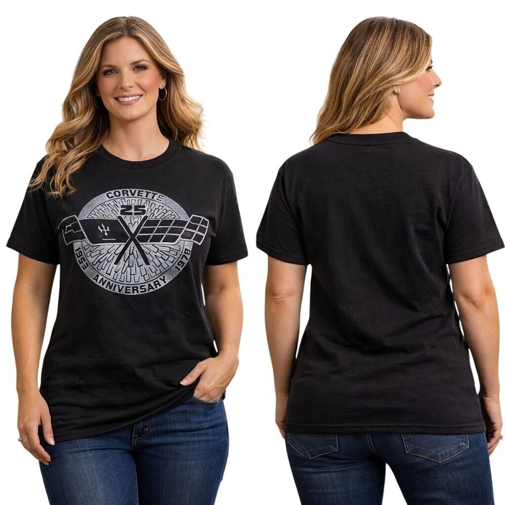 Vintage 1978 Corvette 25th Anniversary Black Single Stitch T-Shirt Made In USA